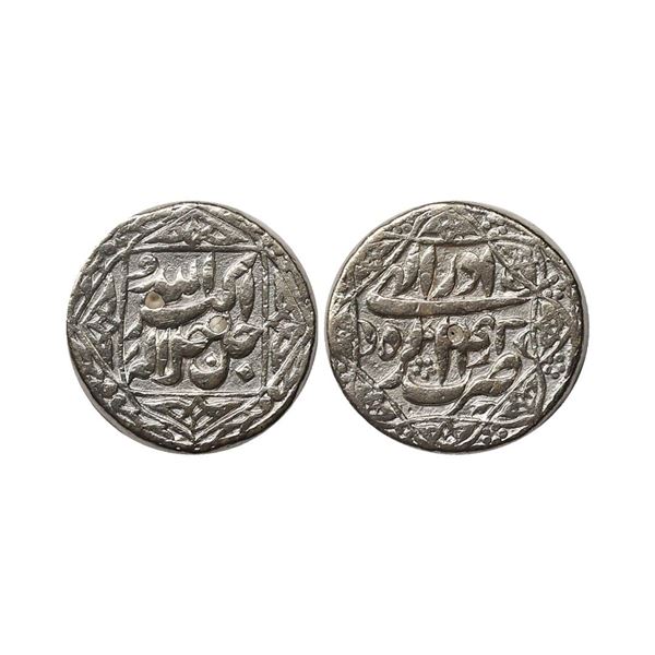 Akbar (1556-1605 AD), silver rupee, Agra mint, Azar 42, KM 94.1, 11.37g, Legend within squ