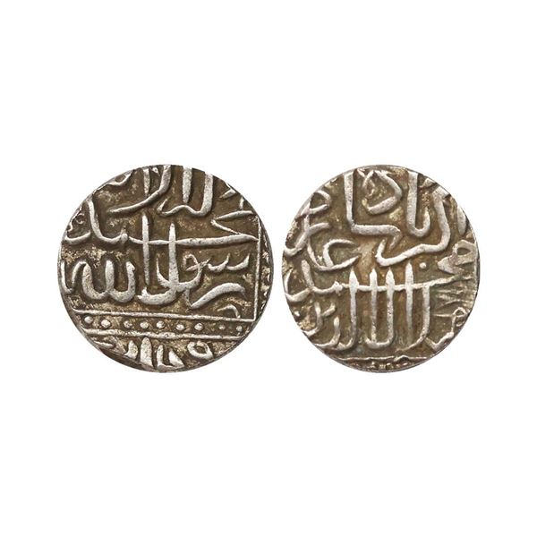 Mughal Akbar (AH 963-1014, 1556-1605 AD), Silver Square ½ Rupee, 5.64 gms. Akbar (AH 963-1