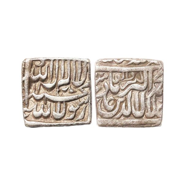 Akbar (AH 963-1014, 1556-1605 AD), Silver Square Rupee, Bang Mint(by type), AH 1002(in wor