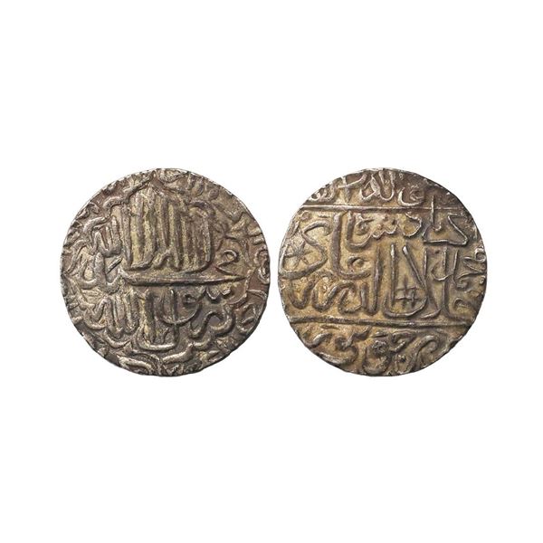 Akbar (AH 963-1014, 1556-1605 AD), Silver Rupee, 11.55 gms, Jaunpur Mint, Obv. Kalima with