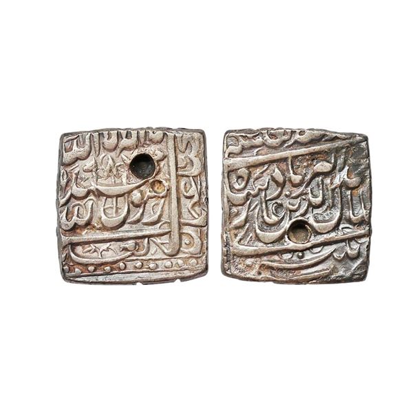 Akbar (AH 963-1014 / 1556-1605 AD), Silver Square Rupee, Patna Mint, AH 98x, Kalima with d