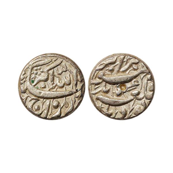 Akbar (1556-1605 AD), silver rupee, Qila Bandu mint, KM 96.1, 11.36g. Obv: Legend Riwaz i-