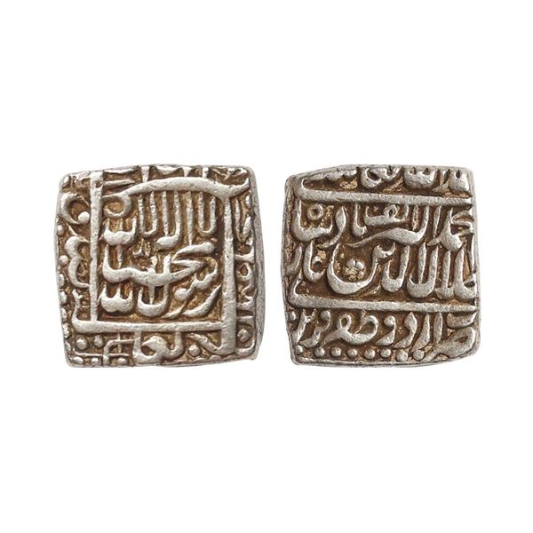 Akbar (AH 963-1014, 1556-1605 AD), Silver Square Rupee, 11.39 gms, Urdu Zafar Qarin Mint,