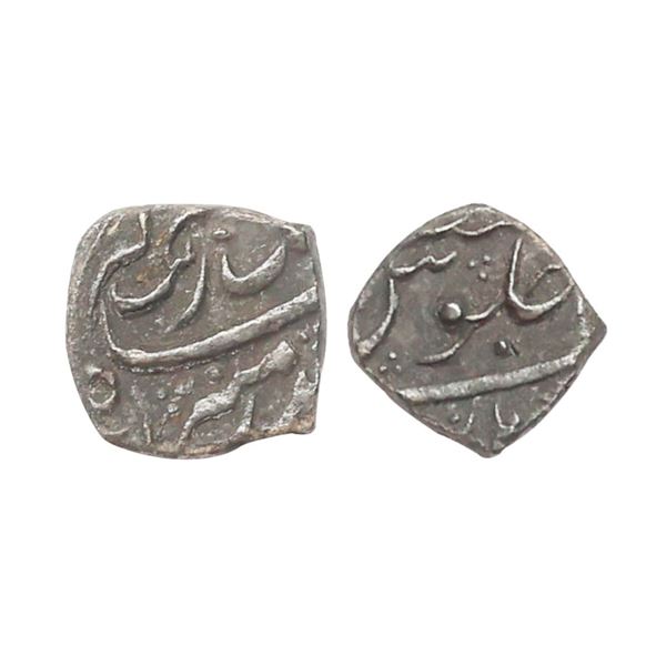 Aurangzeb, Silver Square 1/8 Rupee, 1.38g, Burhanpur Mint, KM Unlisted. Very Fine+, Extrem
