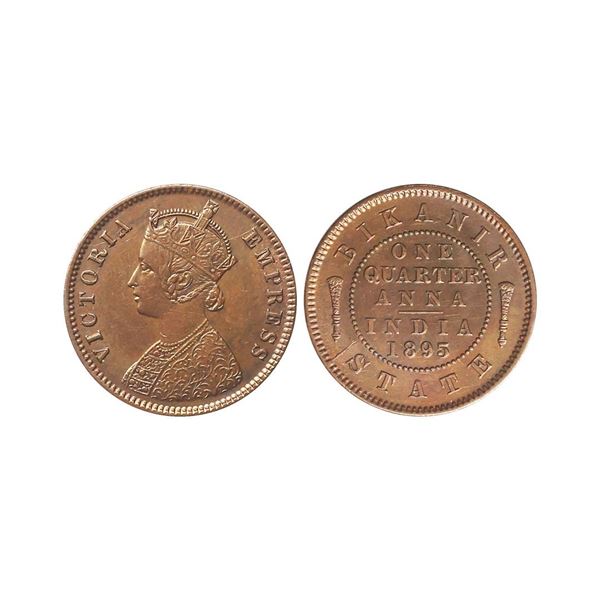 Bikaner State, Ganga Singh (1887-1942 AD), Copper ¼ Anna, 1895 AD, With the name of V