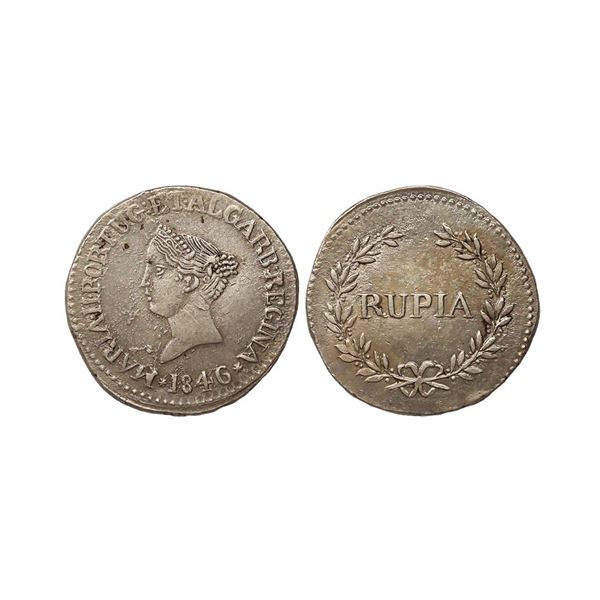 Portuguese India, D. Maria II (1834-1853 AD) Silver Rupia, 10.96 gms