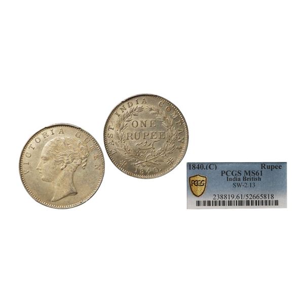 Victoria Queen, CL, Silver Rupee, 1840, Calcutta Mint, Graded By PCGS MS61, Scarce.