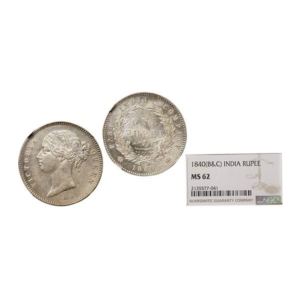 Victoria Queen, DL, Silver Rupee, 1840, Bombay /Calcutta Mint, 28 Berries, (R- 15 / L - 13