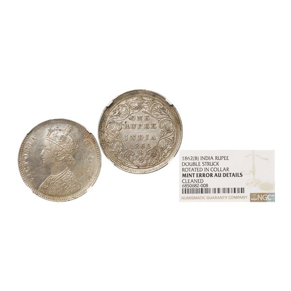 Victoria Queen, Silver Rupee, 1862, Bombay Mint, Obv: A/ Rev: II, 0/4 Dots, Double Struck 