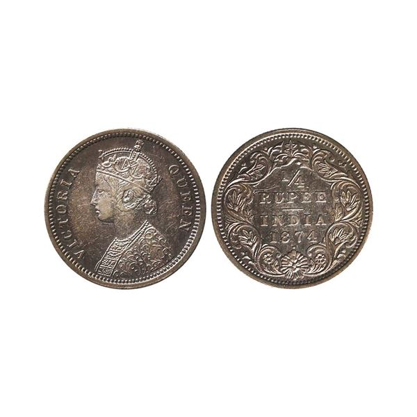 Victoria Empress, Silver 1/4 Rupee, 1874, Bombay Mint. Victoria Queen, Silver 1/4 Rupee, 1