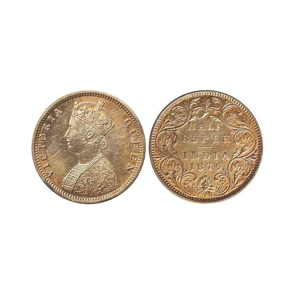 Victoria Queen, Silver 1/2 Rupee, 1876, Bombay Mint, Dot, AUNC, Beautiful Toned, Extremely