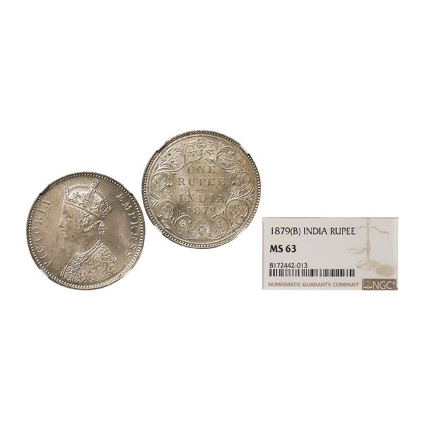 Victoria Empress, Silver Rupee, 1879, Bombay Mint, Dot, Obv. A / Rev. II, Graded By NGC MS