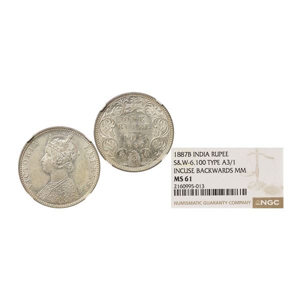 Victoria Empress, Silver Rupee, 1887, Bombay Mint, Dot, Obv: A5 / Rev: I, B Incused, Grade