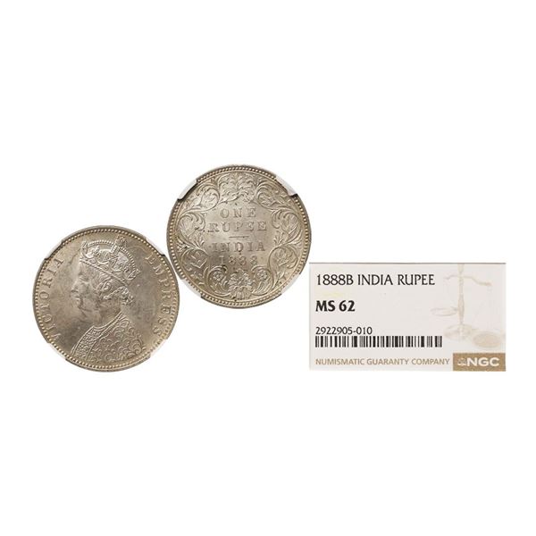 Victoria Empress, Silver Rupee, 1888, Bombay Mint, Obv: A5 / Rev: I, B Raised, Graded by N