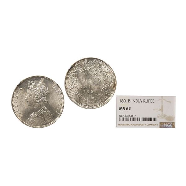 Victoria Empress, Silver Rupee, 1891, Bombay Mint, Obv: A2 / Rev: I, B Incused, Graded By 