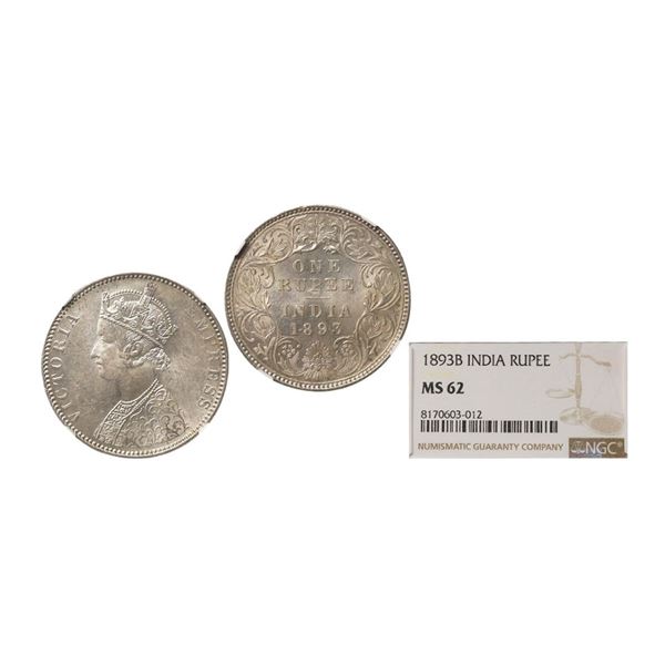 Victoria Empress, Silver Rupee, 1893, Bombay Mint, Obv: A5 / Rev: I, B Incused, Graded By