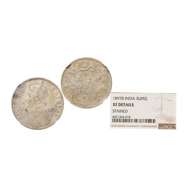 Victoria Empress, Silver Rupee, 1897, Bombay Mint, Obv: A5 / Rev: I, B Incused, Graded by
