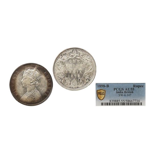 Victoria Empress, Silver Rupee, 1898, Bombay Mint, Obv: A5 / Rev: I, B Incused, Graded By 