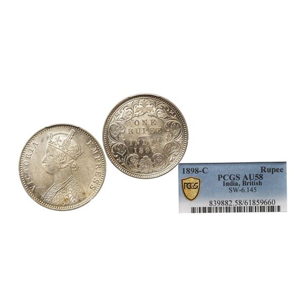 Victoria Empress, Silver Rupee, 1898, Calcutta Mint, Obv: A5 / Rev: I, Graded by PCGS AU 5