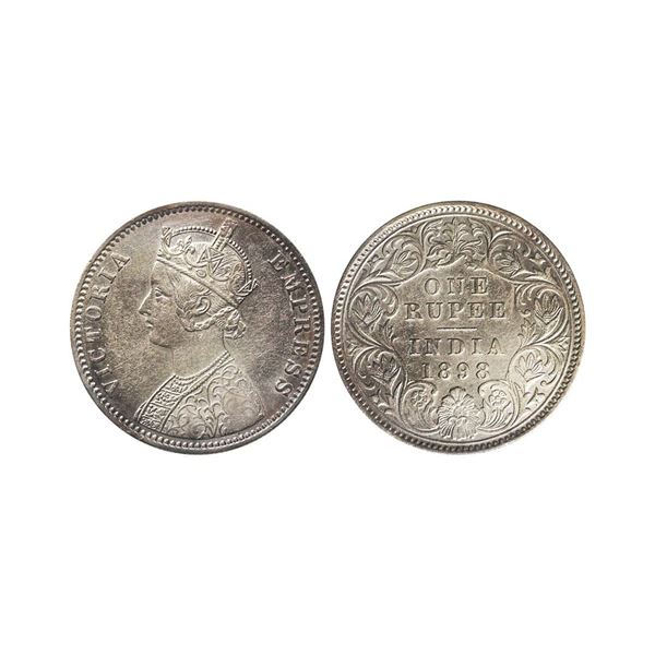Victoria Empress, Silver Rupee, 1898, Calcutta Mint, Obv. C2 / Rev. I, AUNC, Rare.