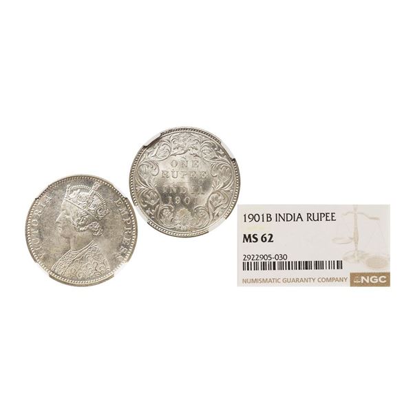 Victoria Empress, Silver Rupee, 1901, Bombay Mint, Obv: A3 / Rev: I, B Incused, Graded by 