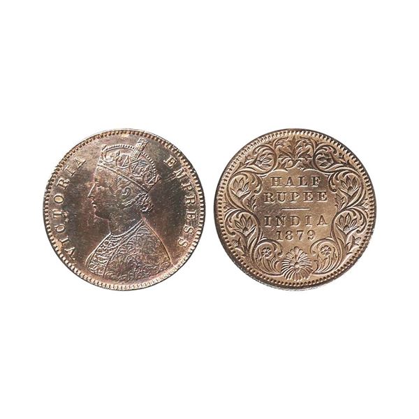 Victoria Empress, Silver 1/2 Rupee, 1879, Calcutta Mint, Very Fine, Beautiful Toned, X- MO