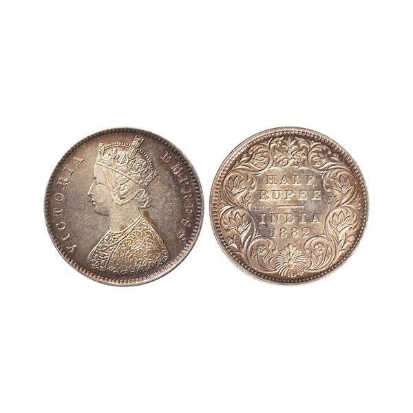 Victoria Empress, Silver 1/2 Rupee, 1882, Calcutta Mint, AUNC, Beautiful Toned, Extremely 