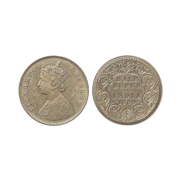 Victoria Empress, Silver 1/2 Rupee, 1889, Calcutta Mint, AUNC, Rare.