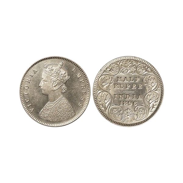 Victoria Empress, Silver 1/2 Rupee, 1896, Calcutta Mint, UNC, Rare.