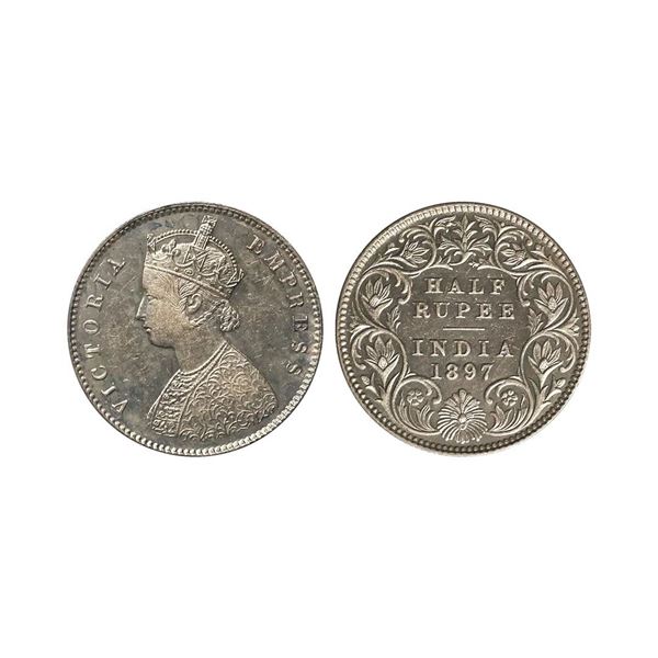 Victoria Empress, Silver 1/2 Rupee, 1897, Calcutta Mint, AUNC, Rare.