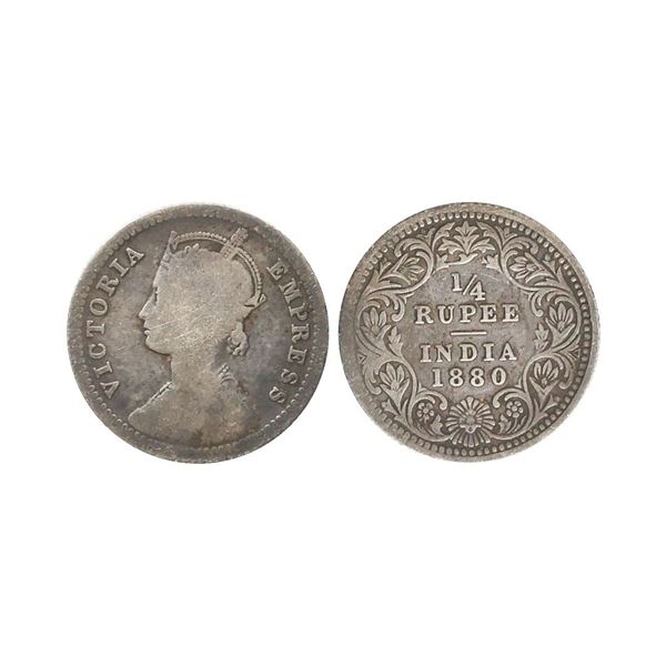 Victoria Empress, Silver 1/4 Rupee, 1880, Calcutta Mint, Fine, X-Rare.