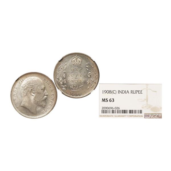 Edward VII King & Emperor, Silver Rupee, 1908, Calcutta Mint. Edward VII King &amp; Empero