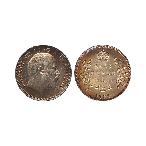 Edward VII King & Emperor, Silver 1/2 Rupee, 1905, Calcutta Mint. Edward VII King &amp; Em