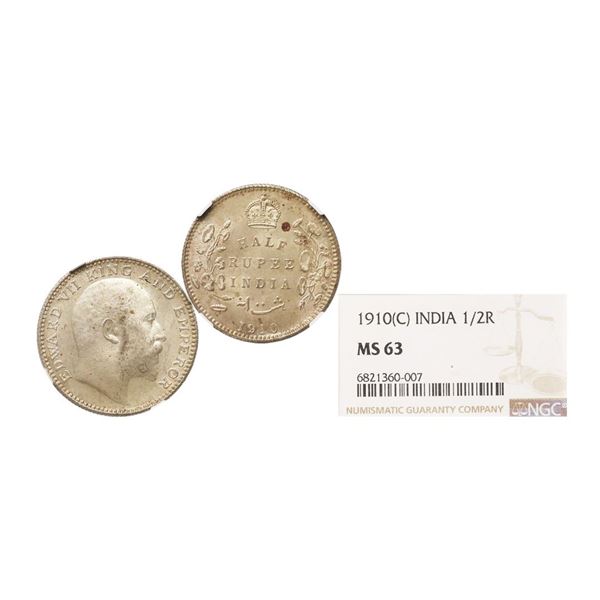 Edward VII King & Emperor, Silver 1/2 Rupee, 1910, Bombay Mint. Edward VII King &amp; Empe