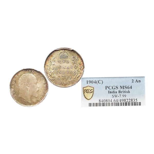 Edward VII King & Emperor, Silver 2 Annas, 1904, Calcutta Mint. Edward VII King &amp; Empe