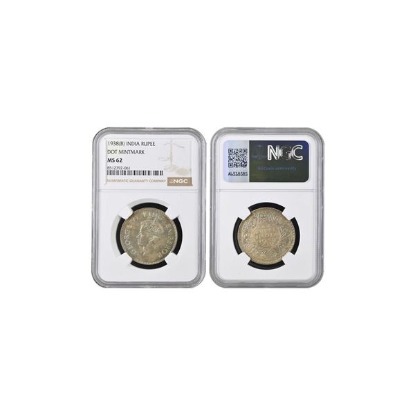 George VI King Emperor, Silver Rupee, 1938, Bombay Mint, Dot Mint Mark, Graded By NGC MS62