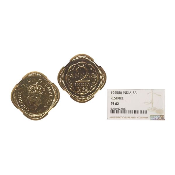 George VI King Emperor, Nickel Brass, 2 Annas, 1945, Calcutta Mint, Re-Strike, MULE, Grade