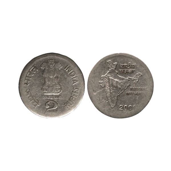 Republic India, 2 Rupees, Definitive Issue, 2001, Calcutta Mint. 2 Rupees, Definitive Issu