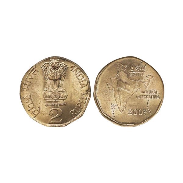 Republic India, 2 Rupees, Definitive Issue, 2003, Calcutta Mint, Copper-Nickel. 2 Rupees,