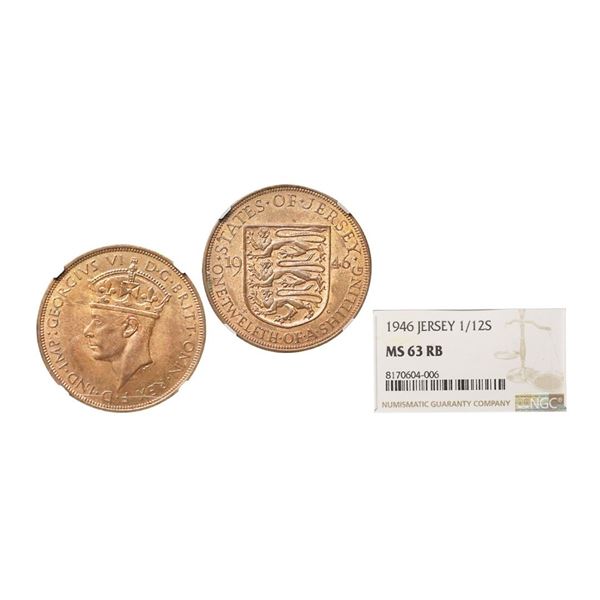 Jersey, British Crown dependencies, George VI, Bronze 1⁄12 Shilling, 1946,  Obv: Crowned po