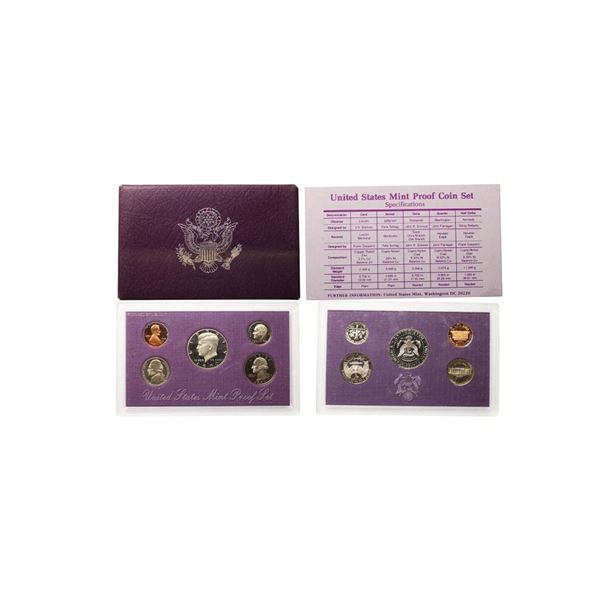 United States, Proof Set, 1990,  Kennedy 1/2, Washington 1/4 Dollar; Roosevelt Dime, 5 Cents, 1 Linc