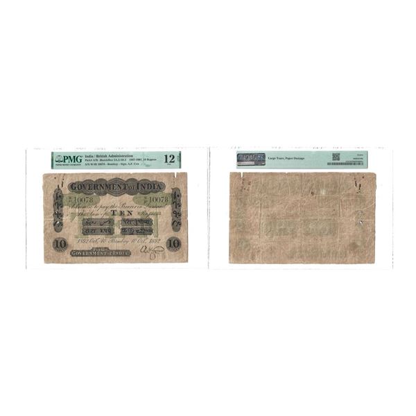 Victoria Empress, 1892, Rupee 10, Government of India, Green-under print Uniface note date