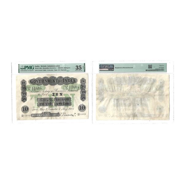 Government of India, Edward VII, Uniface, 10 Rupees, 2nd issue, Green Underprint, Calcutta circle, d