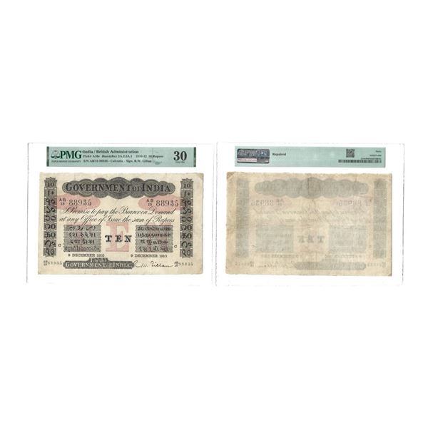 Government of India, Uniface, Rupees 10, red under print, Calcutta Circle, 9 December 1910, signed R