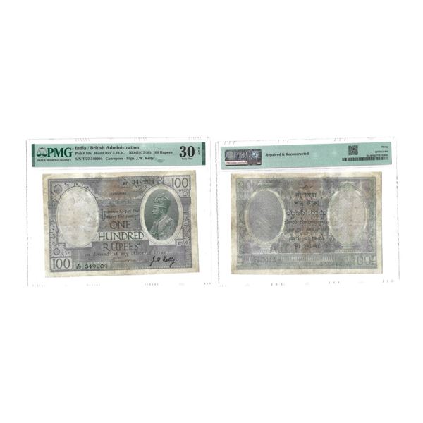 George V, Rupees 100, Cawnpore, ND (1917-30), Serial No.: T27 349204, Signed J. W. Kelly,
