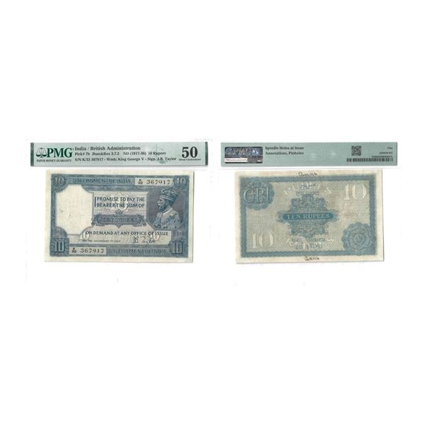 George V, Rupees 10, 2nd issue, ND (1917-30), signed J. B. Taylor, Serial Number: K32 367917, (J&R 3