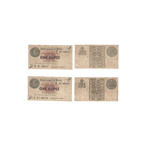 George V, Rupee 1, 1st issue, 1917, Set of 2, signed A. C. McWatters, watermark variety A that is st