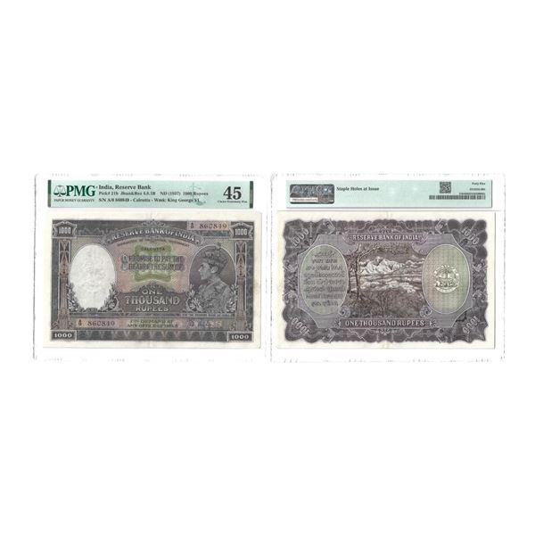 George VI, Rupees 1000, 1st issue, 1938 ND, Calcutta, Serial No.: A0 860849,