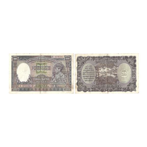 British India, 1938,& nbsp;King George VI, 1000 Rupees,& nbsp;Calcutta& nbsp;C