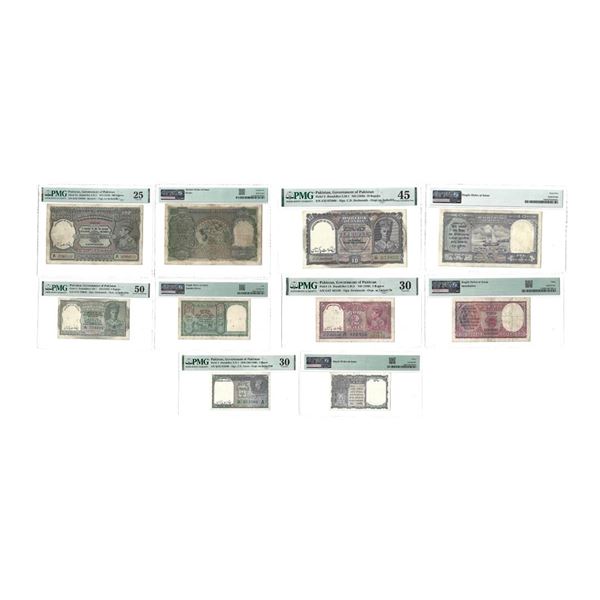 British India, Pakistan, George VI, 1 Rupee, 2 Rupees, 5 Rupees, 10 Rupees and 100 Rupees,